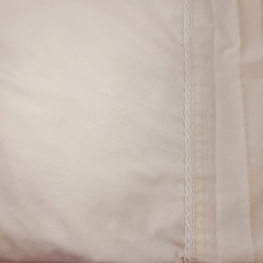 Vintage Cannon King FLAT SHEET Tres embroidered swirl trim ivory off white cream